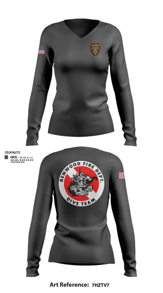 Womens Long Sleeve Vneck Shirt, Benwood Fire/dive, Fire Department, Teamtime, Team time, sublimation, custom sports apparel, team uniforms, spirit wear, spiritwear, sports uniforms, custom shirts, team store, custom team store, fundraiser sports, apparel fundraiser