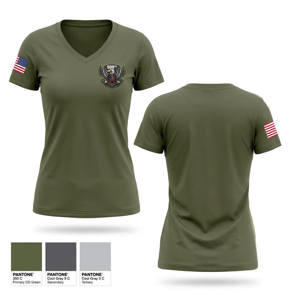 Womens Short Sleeve Vneck Shirt, 509th Steel Legion, Army, Teamtime, Team time, sublimation, custom sports apparel, team uniforms, spirit wear, spiritwear, sports uniforms, custom shirts, team store, custom team store, fundraiser sports, apparel fundraiser