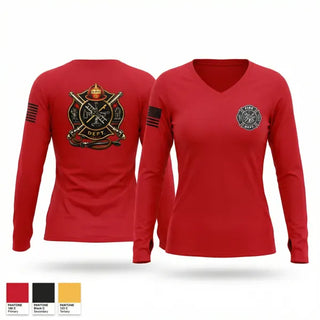 Womens Long Sleeve Vneck Shirt, Lucas Volunteer Fire Department, Fire Department, Teamtime, Team time, sublimation, custom sports apparel, team uniforms, spirit wear, spiritwear, sports uniforms, custom shirts, team store, custom team store, fundraiser sports, apparel fundraiser