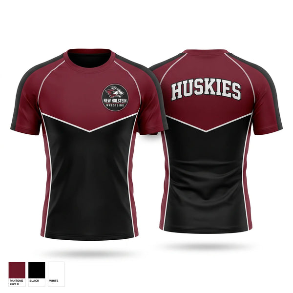Short Sleeve Rash Guard Shirt, New Holstein Huskies, Wrestling, Teamtime, Team time, sublimation, custom sports apparel, team uniforms, spirit wear, spiritwear, sports uniforms, custom shirts, team store, custom team store, fundraiser sports, apparel fundraiser