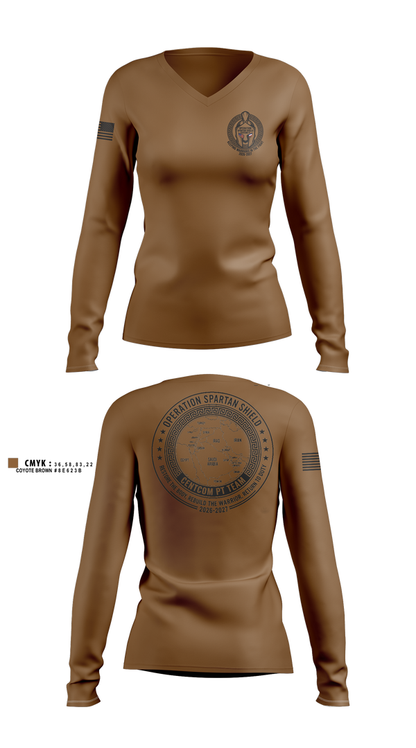 Womens Long Sleeve Vneck Shirt, CENTCOM PT TEAM, Army, Teamtime, Team time, sublimation, custom sports apparel, team uniforms, spirit wear, spiritwear, sports uniforms, custom shirts, team store, custom team store, fundraiser sports, apparel fundraiser