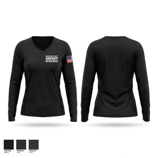 Womens Long Sleeve Vneck Shirt, Henderson County Sheriff Department, Police, Teamtime, Team time, sublimation, custom sports apparel, team uniforms, spirit wear, spiritwear, sports uniforms, custom shirts, team store, custom team store, fundraiser sports, apparel fundraiser