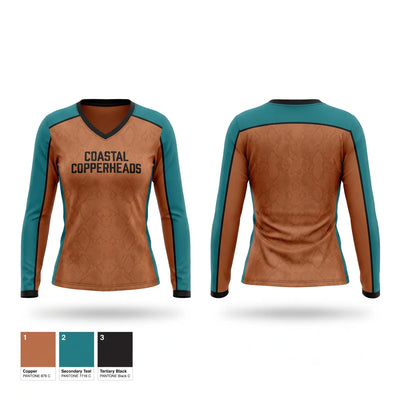 Coastal Copperheads Women's Long Sleeve V-neck Shirt - 1