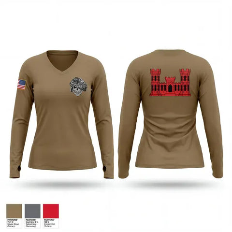 Womens Long Sleeve Vneck Shirt, 58th CEC, Army, Teamtime, Team time, sublimation, custom sports apparel, team uniforms, spirit wear, spiritwear, sports uniforms, custom shirts, team store, custom team store, fundraiser sports, apparel fundraiser
