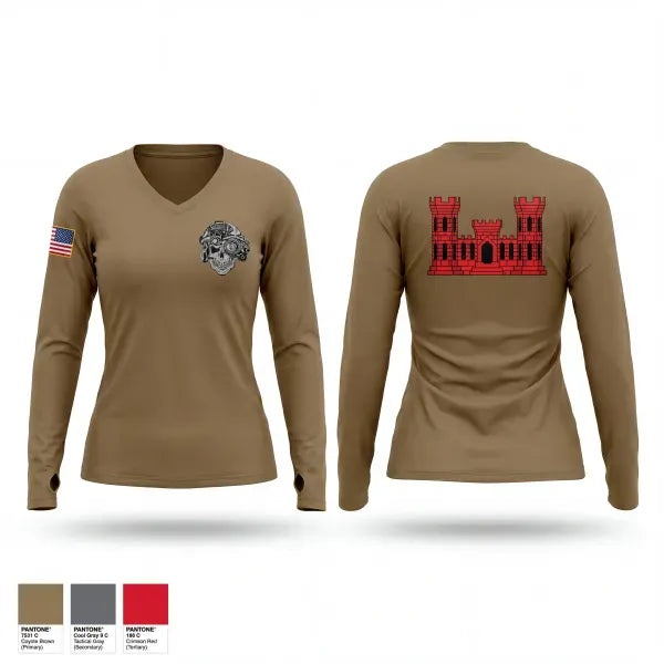 Womens Long Sleeve Vneck Shirt, 58th CEC, Army, Teamtime, Team time, sublimation, custom sports apparel, team uniforms, spirit wear, spiritwear, sports uniforms, custom shirts, team store, custom team store, fundraiser sports, apparel fundraiser