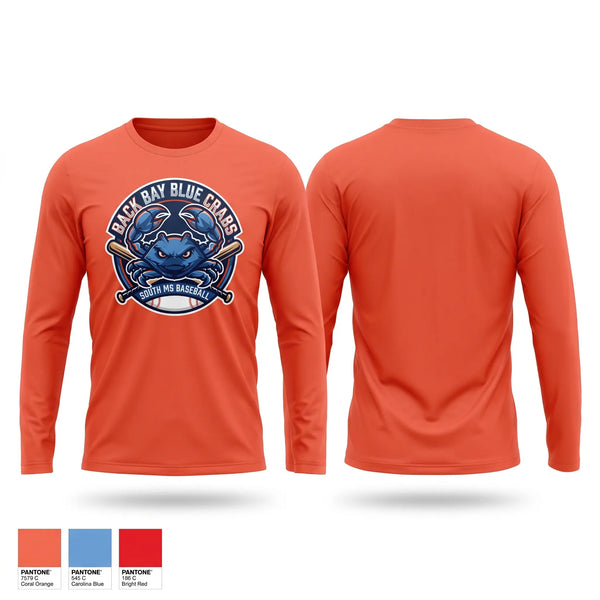Long Sleeve Performance Shirt, Back bay blue crabs, Baseball, Teamtime, Team time, sublimation, custom sports apparel, team uniforms, spirit wear, spiritwear, sports uniforms, custom shirts, team store, custom team store, fundraiser sports, apparel fundraiser