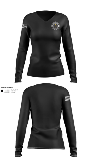 Womens Long Sleeve Vneck Shirt, Station 9, Fire Department, Teamtime, Team time, sublimation, custom sports apparel, team uniforms, spirit wear, spiritwear, sports uniforms, custom shirts, team store, custom team store, fundraiser sports, apparel fundraiser