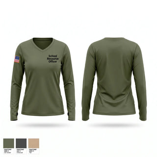 Womens Long Sleeve Vneck Shirt, School Resource Officer, Police, Teamtime, Team time, sublimation, custom sports apparel, team uniforms, spirit wear, spiritwear, sports uniforms, custom shirts, team store, custom team store, fundraiser sports, apparel fundraiser
