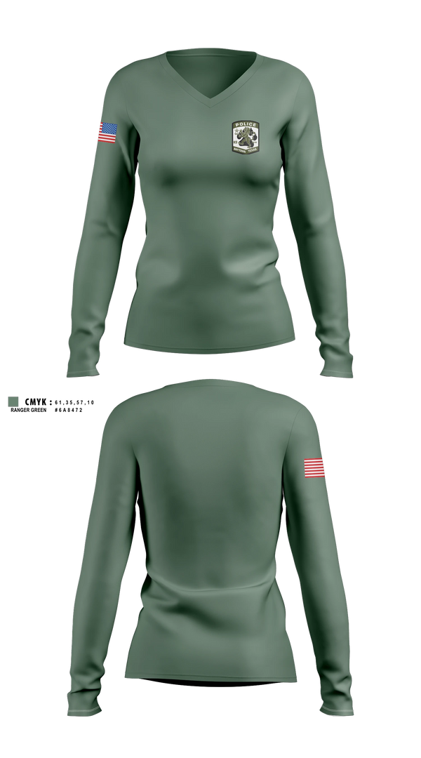 Womens Long Sleeve Vneck Shirt, Baytown Police K-9, Police, Teamtime, Team time, sublimation, custom sports apparel, team uniforms, spirit wear, spiritwear, sports uniforms, custom shirts, team store, custom team store, fundraiser sports, apparel fundraiser