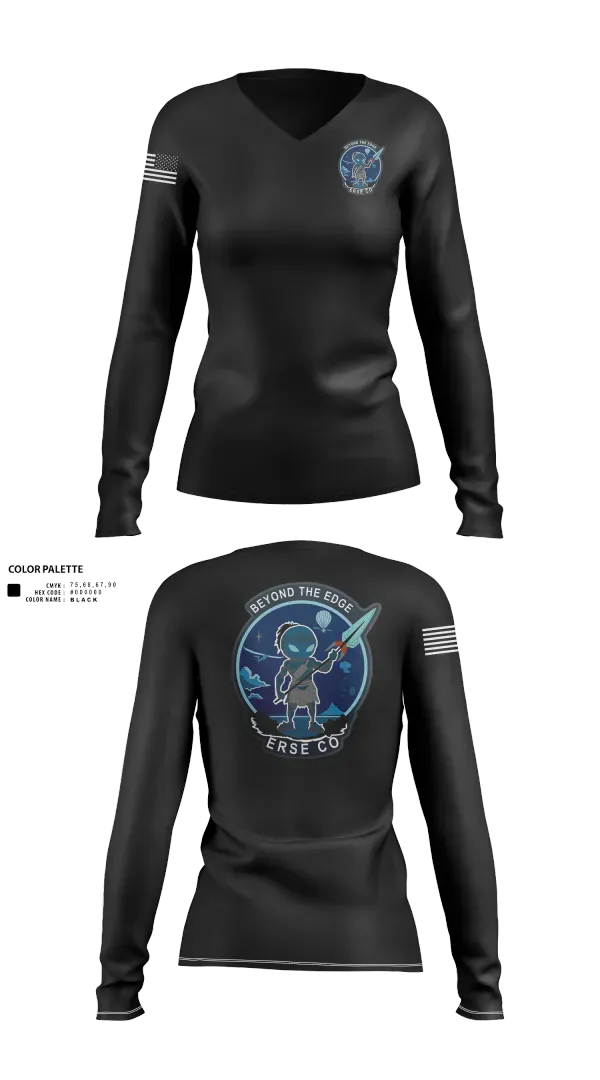 Womens Long Sleeve Vneck Shirt, ERSE Company, Army, Teamtime, Team time, sublimation, custom sports apparel, team uniforms, spirit wear, spiritwear, sports uniforms, custom shirts, team store, custom team store, fundraiser sports, apparel fundraiser