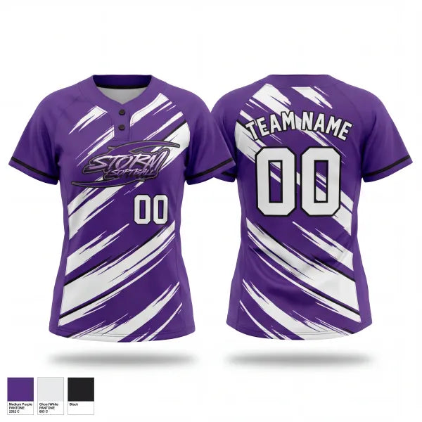 Two Button Softball Jersey, Storm, Softball, Teamtime, Team time, sublimation, custom sports apparel, team uniforms, spirit wear, spiritwear, sports uniforms, custom shirts, team store, custom team store, fundraiser sports, apparel fundraiser