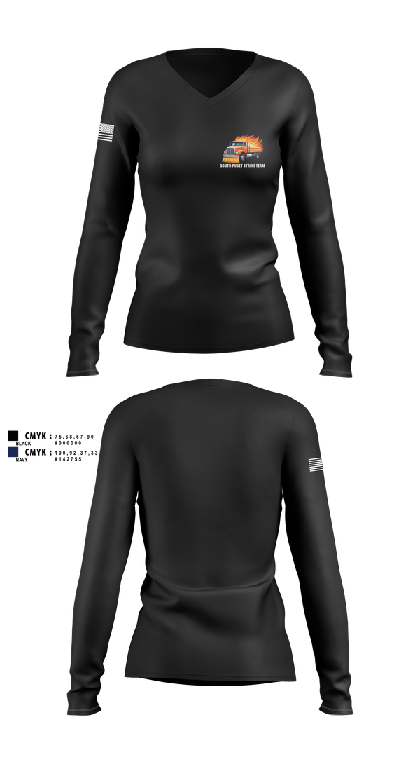 Womens Long Sleeve Vneck Shirt, South Puget strike team, , Teamtime, Team time, sublimation, custom sports apparel, team uniforms, spirit wear, spiritwear, sports uniforms, custom shirts, team store, custom team store, fundraiser sports, apparel fundraiser