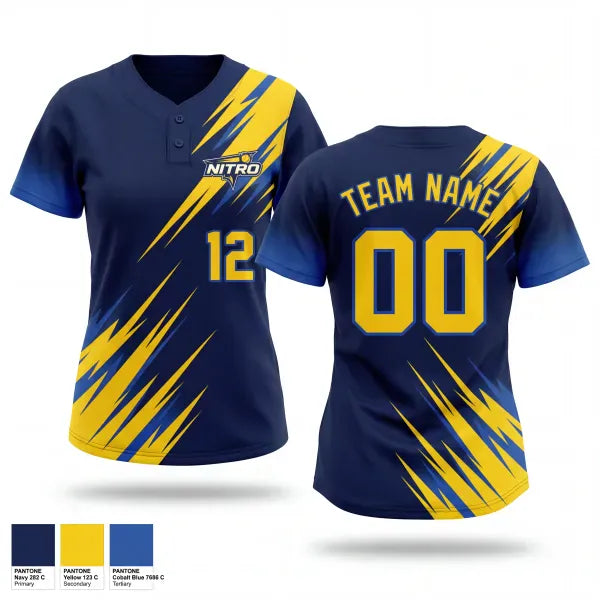Two Button Softball Jersey, West Bend Nitro, Softball, Teamtime, Team time, sublimation, custom sports apparel, team uniforms, spirit wear, spiritwear, sports uniforms, custom shirts, team store, custom team store, fundraiser sports, apparel fundraiser