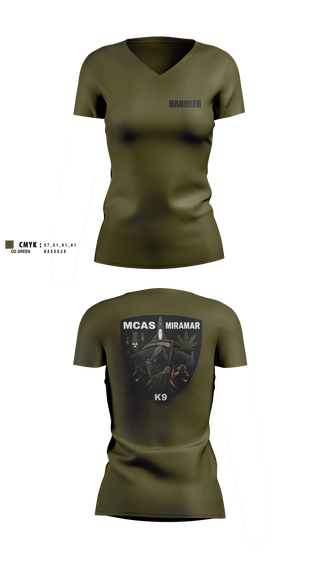 Womens Short Sleeve Vneck Shirt, MCAS Miramar Military Working Dog Section, Marines, Teamtime, Team time, sublimation, custom sports apparel, team uniforms, spirit wear, spiritwear, sports uniforms, custom shirts, team store, custom team store, fundraiser sports, apparel fundraiser