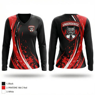 Womens Long Sleeve Vneck Shirt, Underdawgz, , Teamtime, Team time, sublimation, custom sports apparel, team uniforms, spirit wear, spiritwear, sports uniforms, custom shirts, team store, custom team store, fundraiser sports, apparel fundraiser