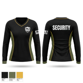 Womens Long Sleeve Vneck Shirt, Next Level Security LLC - Uniforms, , Teamtime, Team time, sublimation, custom sports apparel, team uniforms, spirit wear, spiritwear, sports uniforms, custom shirts, team store, custom team store, fundraiser sports, apparel fundraiser