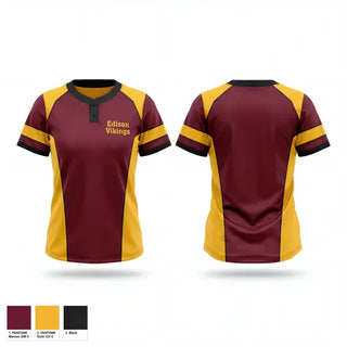 Two Button Softball Jersey, Edison Vikings, Softball, Teamtime, Team time, sublimation, custom sports apparel, team uniforms, spirit wear, spiritwear, sports uniforms, custom shirts, team store, custom team store, fundraiser sports, apparel fundraiser