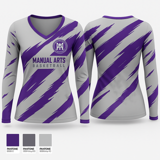 Womens Long Sleeve Vneck Shirt, Manual Arts Basketball, Men's Basketball, Teamtime, Team time, sublimation, custom sports apparel, team uniforms, spirit wear, spiritwear, sports uniforms, custom shirts, team store, custom team store, fundraiser sports, apparel fundraiser