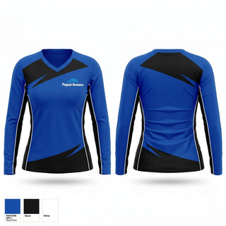 Womens Long Sleeve Vneck Shirt, Pequot Running Club, Spirit Store, Teamtime, Team time, sublimation, custom sports apparel, team uniforms, spirit wear, spiritwear, sports uniforms, custom shirts, team store, custom team store, fundraiser sports, apparel fundraiser