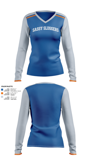 Womens Long Sleeve Vneck Shirt, Sassy sluggers, Softball, Teamtime, Team time, sublimation, custom sports apparel, team uniforms, spirit wear, spiritwear, sports uniforms, custom shirts, team store, custom team store, fundraiser sports, apparel fundraiser