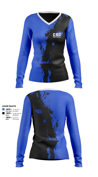 Womens Long Sleeve Vneck Shirt, CSC Softball, Softball, Teamtime, Team time, sublimation, custom sports apparel, team uniforms, spirit wear, spiritwear, sports uniforms, custom shirts, team store, custom team store, fundraiser sports, apparel fundraiser