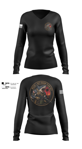 Womens Long Sleeve Vneck Shirt, MESG-1 DET GUAM TEAM 707, Navy, Teamtime, Team time, sublimation, custom sports apparel, team uniforms, spirit wear, spiritwear, sports uniforms, custom shirts, team store, custom team store, fundraiser sports, apparel fundraiser
