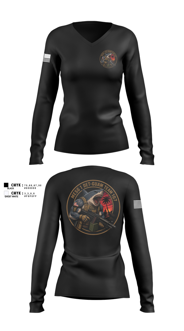 Womens Long Sleeve Vneck Shirt, MESG-1 DET GUAM TEAM 707, Navy, Teamtime, Team time, sublimation, custom sports apparel, team uniforms, spirit wear, spiritwear, sports uniforms, custom shirts, team store, custom team store, fundraiser sports, apparel fundraiser