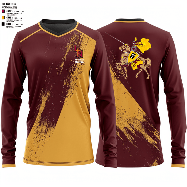 Women's Long Sleeve Vneck Shirt, Lutheran North High School Volleyball, Women's Volleyball, Teamtime, Team time, sublimation, custom sports apparel, team uniforms, spirit wear, spiritwear, sports uniforms, custom shirts, team store, custom team store, fundraiser sports, apparel fundraiser