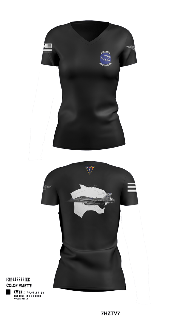 Women's Short Sleeve Vneck Shirt, VAQ-139 Cougars, Navy, Teamtime, Team time, sublimation, custom sports apparel, team uniforms, spirit wear, spiritwear, sports uniforms, custom shirts, team store, custom team store, fundraiser sports, apparel fundraiser