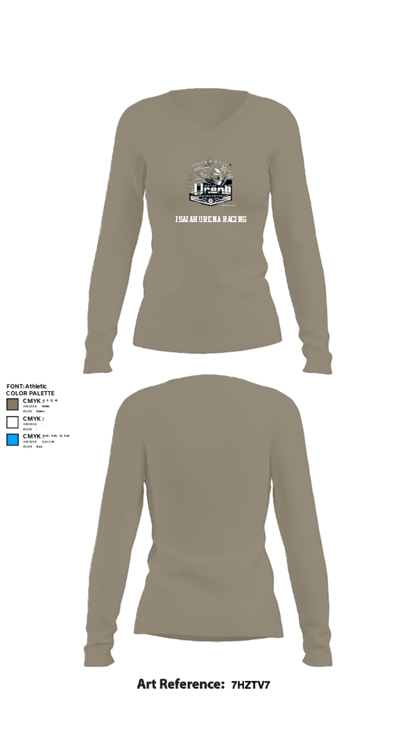 Women's Long Sleeve Vneck Shirt, Isaiahurena racing, E-Sports, Teamtime, Team time, sublimation, custom sports apparel, team uniforms, spirit wear, spiritwear, sports uniforms, custom shirts, team store, custom team store, fundraiser sports, apparel fundraiser