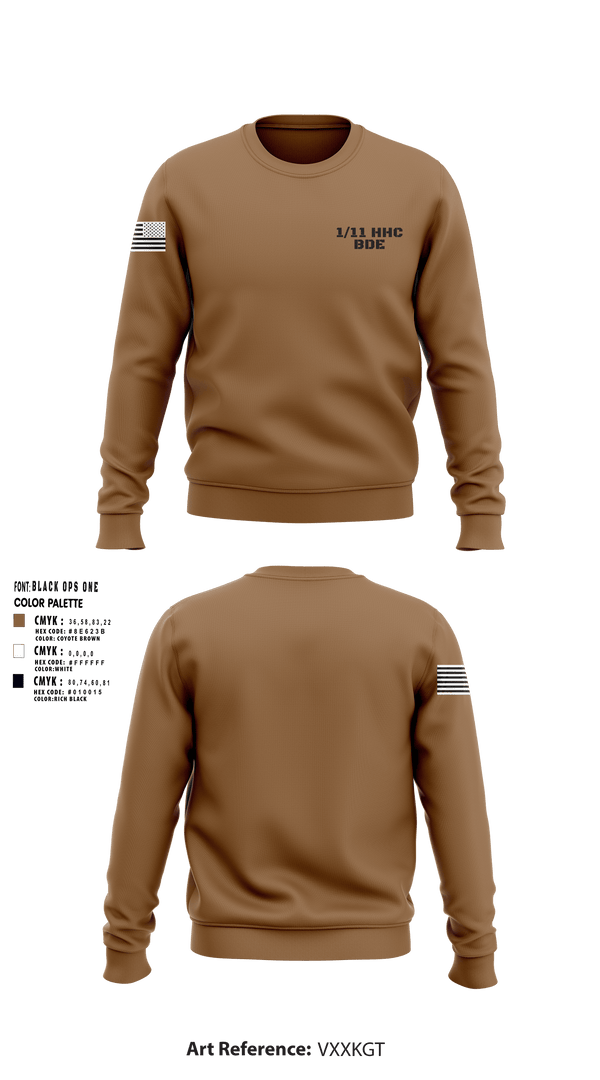 Crew Neck Sweatshirt, 1/11 HHC BDE, Army, Teamtime, Team time, sublimation, custom sports apparel, team uniforms, spirit wear, spiritwear, sports uniforms, custom shirts, team store, custom team store, fundraiser sports, apparel fundraiser