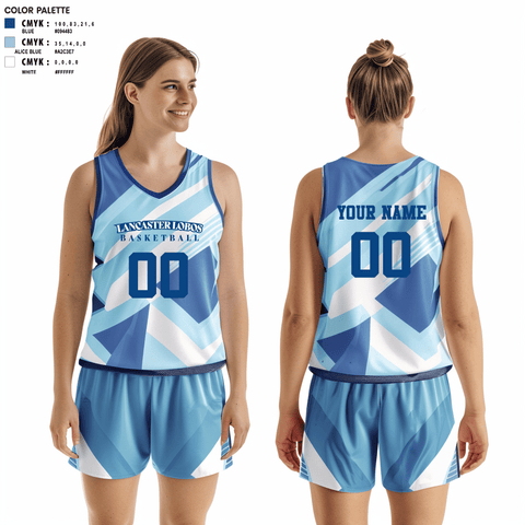 Basketball Uniform, Lancaster lobos, Women's Basketball, Teamtime, Team time, sublimation, custom sports apparel, team uniforms, spirit wear, spiritwear, sports uniforms, custom shirts, team store, custom team store, fundraiser sports, apparel fundraiser