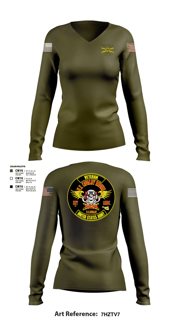 Women's Long Sleeve Vneck Shirt, US Cavalry Riders, Army, Teamtime, Team time, sublimation, custom sports apparel, team uniforms, spirit wear, spiritwear, sports uniforms, custom shirts, team store, custom team store, fundraiser sports, apparel fundraiser