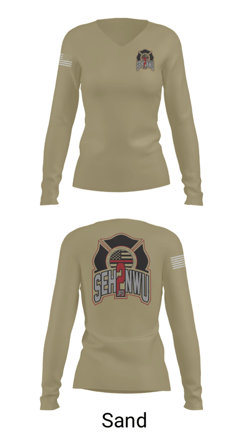 Women's Long Sleeve Vneck Shirt, SEHNWU, Fire Department, Teamtime, Team time, sublimation, custom sports apparel, team uniforms, spirit wear, spiritwear, sports uniforms, custom shirts, team store, custom team store, fundraiser sports, apparel fundraiser