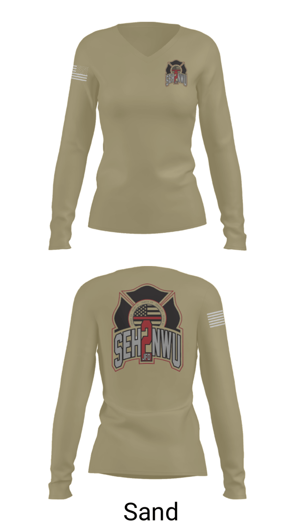 Women's Long Sleeve Vneck Shirt, SEHNWU, Fire Department, Teamtime, Team time, sublimation, custom sports apparel, team uniforms, spirit wear, spiritwear, sports uniforms, custom shirts, team store, custom team store, fundraiser sports, apparel fundraiser