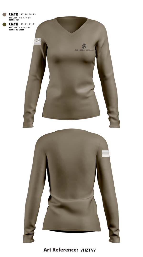 Women's Long Sleeve Vneck Shirt, The Smokin' Gorillas, Space Force, Teamtime, Team time, sublimation, custom sports apparel, team uniforms, spirit wear, spiritwear, sports uniforms, custom shirts, team store, custom team store, fundraiser sports, apparel fundraiser