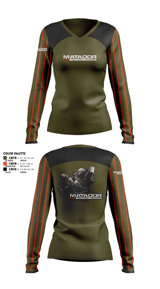 Women's Long Sleeve Vneck Shirt, Matador Tactical, , Teamtime, Team time, sublimation, custom sports apparel, team uniforms, spirit wear, spiritwear, sports uniforms, custom shirts, team store, custom team store, fundraiser sports, apparel fundraiser
