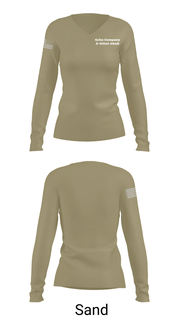 Women's Long Sleeve Vneck Shirt, Echo Company 2-501st GSAB, , Teamtime, Team time, sublimation, custom sports apparel, team uniforms, spirit wear, spiritwear, sports uniforms, custom shirts, team store, custom team store, fundraiser sports, apparel fundraiser