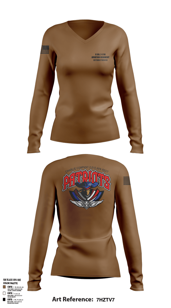 Women's Long Sleeve Vneck Shirt, C Co. 2-210 Aviation Regiment (Structures), , Teamtime, Team time, sublimation, custom sports apparel, team uniforms, spirit wear, spiritwear, sports uniforms, custom shirts, team store, custom team store, fundraiser sports, apparel fundraiser