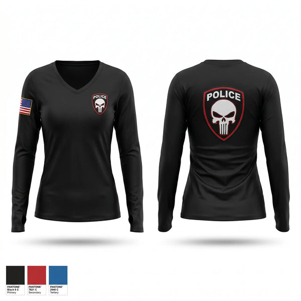 Womens Long Sleeve Vneck Shirt, Frank Squad, Police, Teamtime, Team time, sublimation, custom sports apparel, team uniforms, spirit wear, spiritwear, sports uniforms, custom shirts, team store, custom team store, fundraiser sports, apparel fundraiser
