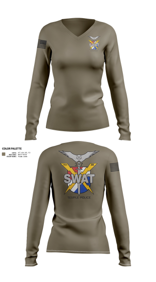 Womens Long Sleeve Vneck Shirt, Temple SWAT, Police, Teamtime, Team time, sublimation, custom sports apparel, team uniforms, spirit wear, spiritwear, sports uniforms, custom shirts, team store, custom team store, fundraiser sports, apparel fundraiser
