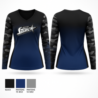Womens Long Sleeve Vneck Shirt, Elite Stars, Cheer, Teamtime, Team time, sublimation, custom sports apparel, team uniforms, spirit wear, spiritwear, sports uniforms, custom shirts, team store, custom team store, fundraiser sports, apparel fundraiser