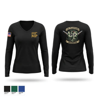 Womens Long Sleeve Vneck Shirt, 410TH Military Police Mambas, Army, Teamtime, Team time, sublimation, custom sports apparel, team uniforms, spirit wear, spiritwear, sports uniforms, custom shirts, team store, custom team store, fundraiser sports, apparel fundraiser