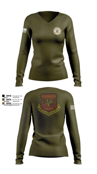 Womens Long Sleeve Vneck Shirt, Evangeline Parish Sheriffs Office S.R.T, Police, Teamtime, Team time, sublimation, custom sports apparel, team uniforms, spirit wear, spiritwear, sports uniforms, custom shirts, team store, custom team store, fundraiser sports, apparel fundraiser
