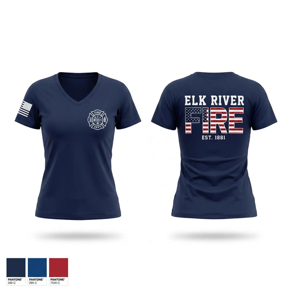 Womens Short Sleeve Vneck Shirt, Elk River Fire Department, Fire Department, Teamtime, Team time, sublimation, custom sports apparel, team uniforms, spirit wear, spiritwear, sports uniforms, custom shirts, team store, custom team store, fundraiser sports, apparel fundraiser