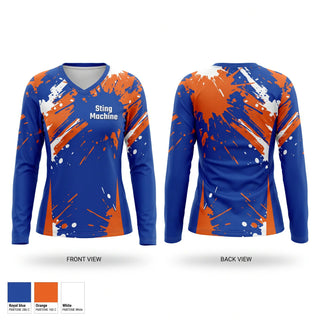 Womens Long Sleeve Vneck Shirt, Sting Machine, Spirit Store, Teamtime, Team time, sublimation, custom sports apparel, team uniforms, spirit wear, spiritwear, sports uniforms, custom shirts, team store, custom team store, fundraiser sports, apparel fundraiser