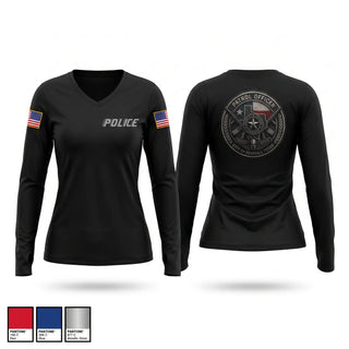 Womens Long Sleeve Vneck Shirt, Pearsall PD, Police, Teamtime, Team time, sublimation, custom sports apparel, team uniforms, spirit wear, spiritwear, sports uniforms, custom shirts, team store, custom team store, fundraiser sports, apparel fundraiser
