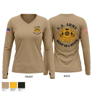 Womens Long Sleeve Vneck Shirt, 7th Engineer Dive Detachment, Army, Teamtime, Team time, sublimation, custom sports apparel, team uniforms, spirit wear, spiritwear, sports uniforms, custom shirts, team store, custom team store, fundraiser sports, apparel fundraiser