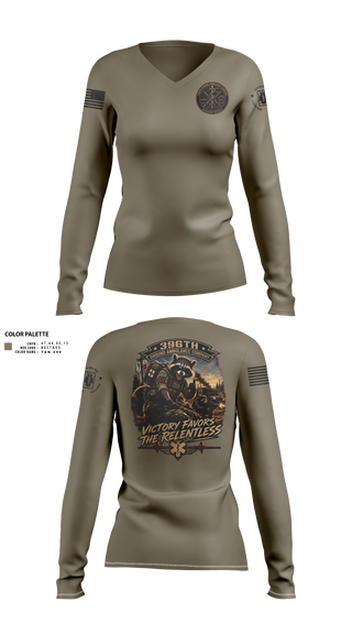 Womens Long Sleeve Vneck Shirt, 396th MCGA, Army, Teamtime, Team time, sublimation, custom sports apparel, team uniforms, spirit wear, spiritwear, sports uniforms, custom shirts, team store, custom team store, fundraiser sports, apparel fundraiser