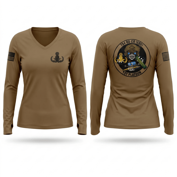 Womens Long Sleeve Vneck Shirt, 1PLT 754th OD CO (EOD), Army, Teamtime, Team time, sublimation, custom sports apparel, team uniforms, spirit wear, spiritwear, sports uniforms, custom shirts, team store, custom team store, fundraiser sports, apparel fundraiser